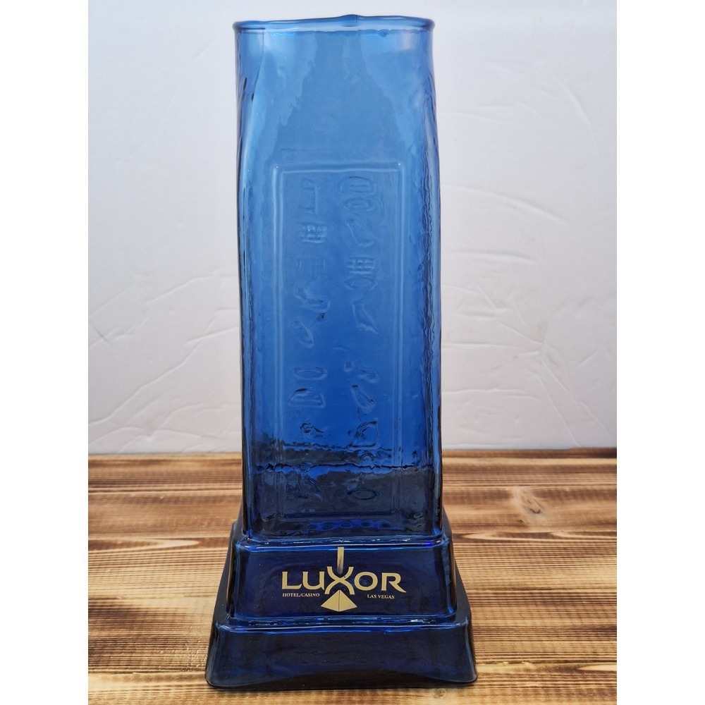 Las Vegas LUXOR Casino Hotel Cobalt Blue Egyptian Obelisk Glass Vase 9" Souvenir